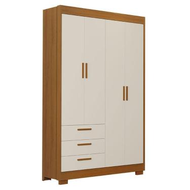 Imagem de Guarda Roupa Infantil Zaki 4 Portas 3 Gavetas MDF Areia Acetinado Savana Reller Móveis...