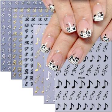 Imagem de Adesivos para Unhas BMKKOT 6 Unidades Notas Musicais e Letras 3D
