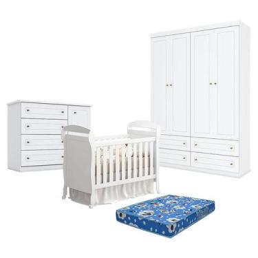 Imagem de Quarto de Bebê Americano 4 Portas com Berço Danny Branco Acetinado Rel
