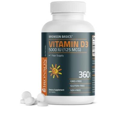 Imagem de Suplemento de vitamina D3 Bronson 5.000 UI para 1 ano de fornecimento 360 Tab-Unissex