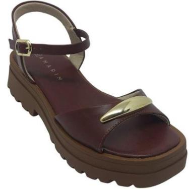 Imagem de Sandália Ramarim Feminina com Enfeite Dourado e Plataforma 5cm-Feminino