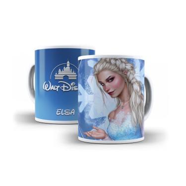 Imagem de Caneca de Porcelana 325ML Decorada Princesas Elsa para Bebidas Quentes e Frias Azul Outras Marcas