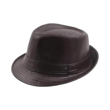 Imagem de Chapéu Panamá Masculino De Couro PU Para Outono E Inverno, Estilo Jazz