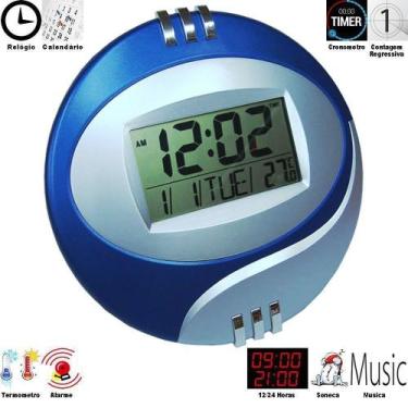 Imagem de Relogio de parede com alarme termometro AZUL CBRN01293 - COMMERCE BRAS