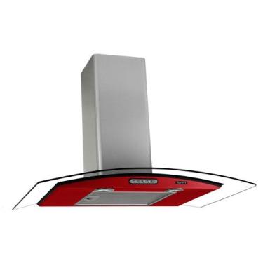 Imagem de Coifa Terim Parede Vidro Curvo Vermelha Inox 80 Cm Duto Slim, Vermelho