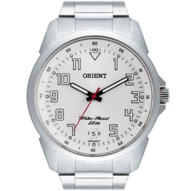 Imagem de Relogio Orient Masculino prata aço inox fundo branco com Números Mbss1