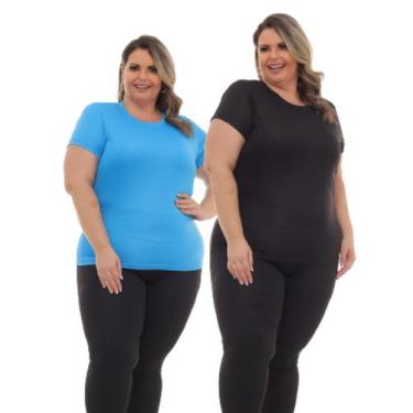 Imagem de Kit 2 Peças - Camiseta Feminina Dry Fit Plus Size Poliester Academia -
