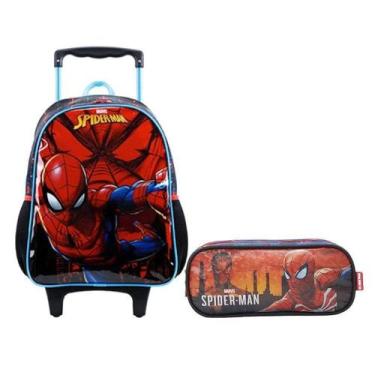 Imagem de Kit Mochila Com Rodinhas Spider Man 11660 E Estojo Escolar Duplo 13355