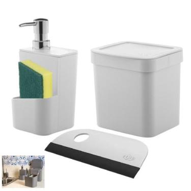 Imagem de Kit Lixeira 2,5l Dispenser Porta Detergente Rodo Compacto Bancada Pia 