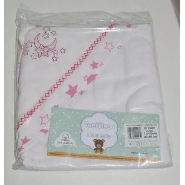 Imagem de Toalha de Banho Infantil Bordada - Teciclean Baby, Branca/Rosa_Lua com