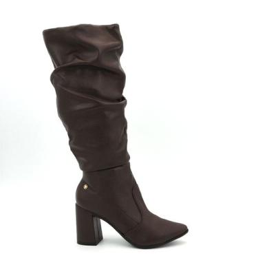 Imagem de Bota Via Uno Original 954005 Cano Longo Salto Alto Enrugada Feminino, 