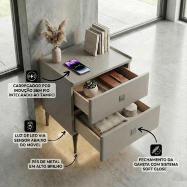 Imagem de Mesa de Cabeceira Multifuncional Smart Vision: Carregador por Indução,