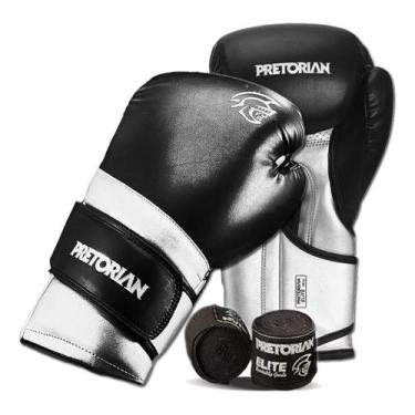 Imagem de Kit Luva Muay Thai Boxe Pretorian Elite + Bandagem, 12 oz, Preto, Prat