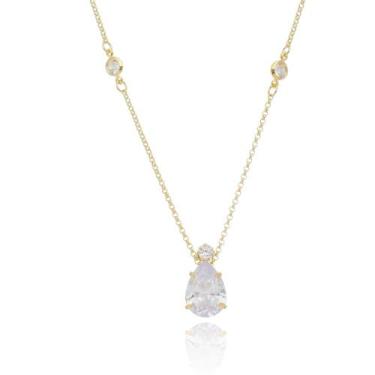 Imagem de Colar com zircônia e gota pedra natural cristal banhada a ouro 18K - G