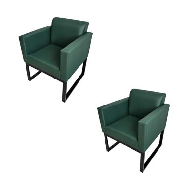Imagem de Kit 2 Sofanetes Poltrona Loft Lisa para Recepção Estrutura Aço Assento Espuma D30 Verde