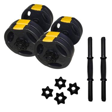 Imagem de Kit Halteres Musculação Ajustável com Barra Até 15kg para Treino em Casa Preto Ahead Sports