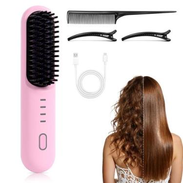 Imagem de Escova alisadora de cabelo sem fio 4 temperaturas USB-C rosa - Marca P