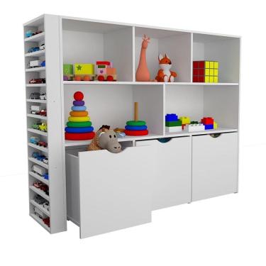 Imagem de Estante Infantil Ada com Baús e Porta Carrinhos MDF Branco Woodcore