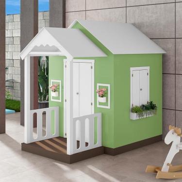 Imagem de Casinha de Brinquedo com Varanda L12 em MDF Branco-verde Infantil Criança Feliz