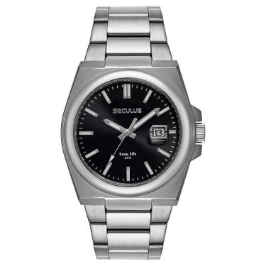Imagem de Relógio Masculino Calendário Analógico Aço Inox Solar Prata Séculus 40MM