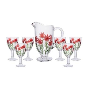Imagem de Conjunto Jarra com 6 Taças Red Flower 1,3L/320ml - Wolff