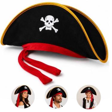 Imagem de Chapéu Preto Fantasia Pirata Luxo Carnaval Halloween Festa - Bwx