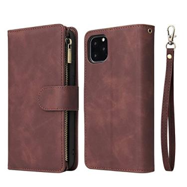 Imagem de Capa tipo carteira com zíper flip para iPhone 13 12 Miin 11 Pro Max SE 2020 Capa de couro magnético para iPhone XS XR X 6 6s 7 8 Plus, Café, para iPhone 7plus
