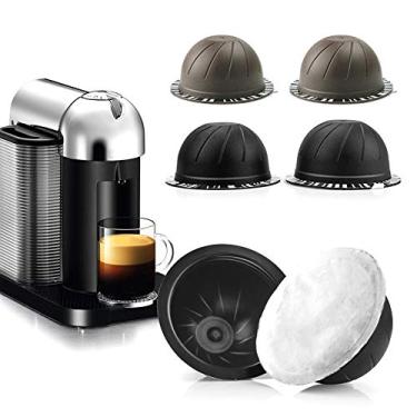 Imagem de YHCWJZP Cápsulas de café descartáveis, 5 peças/conjunto de cápsulas descartáveis recarregáveis para filtro de café Nespresso Vertuo Preto