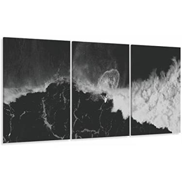 Imagem de Quadro Em Tecido Surf Preto E Branco Onda Praia Sala Quarto