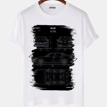 Imagem de Camiseta masculina Audi A4 2019 Desenho Carro Famoso Camisa Blusa Branca Estampada