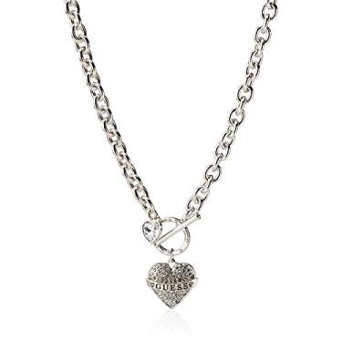 Imagem de GUESS Colar feminino com pingente com logotipo alternado, prata, tamanho único