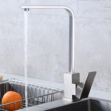 Imagem de Torneira de cozinha preta Rotação de 360 ​​graus Luminária de cozinha Filtro de água Torneiras de água Torneiras de latão pia de latão Misturador de água montado no deck, níquel escovado, CN