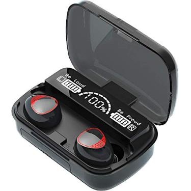 Imagem de Fones de ouvido verdadeiramente sem fio, BD&M Bluetooth 5.0 intra-auriculares TWS estéreo com visor LED inteligente, capa de carregamento à prova d'água com microfone embutido para esportes – Preto