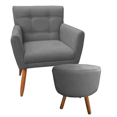 Imagem de Combo Poltrona Decorativa Onix Mais Puff Redondo Suede Cinza - DS Estofados