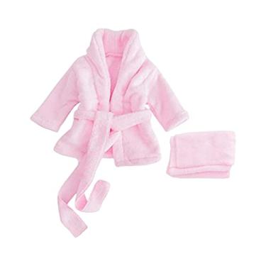 Imagem de YIJU Adereço de fotografia de bebê, roupas de roupão de, conjunto de fantasia de toalha de de roupão, adereço de sessão de fotos posando, ROSA