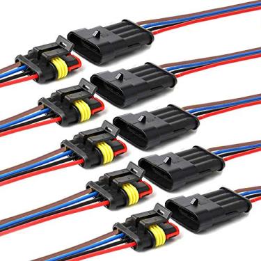 Imagem de Conector elétrico à prova d'água Yetor Way, conectores de fio elétricos de 2 pinos com fio 16 AWG Marine para carro, caminhão, barco e outras conexões de fio. (pacote com 5)YETOR 4pin MANTOU-107