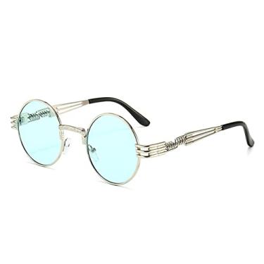 Imagem de Óculos de sol feminino moldura redonda uv400 tons vintage masculino óculos de sol proteção solar ao ar livre óculos de sol multicoloridos, C6 prata azul, China