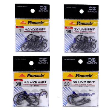 Imagem de Kit Anzol Pesca Maruri 3X Live Bait Aço Carbono N° 1 1/0 3/0 5/0 - 55 Peças