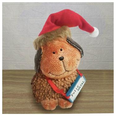 Imagem de Decoração Enfeite Natal Cachorro Placa Feliz Natal 14cm