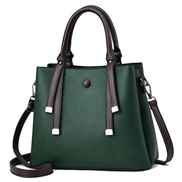 Imagem de Bolsa de mão feminina com alça superior bolsa transversal de couro grande moda clássica bolsa de ombro bolsas tote, Verde