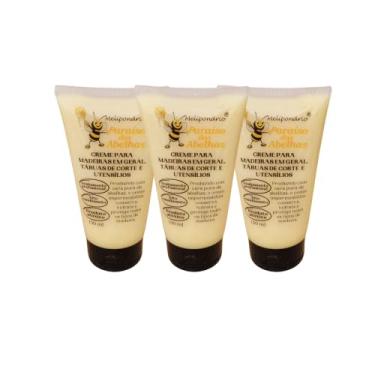Imagem de Creme de Cera de Abelha com Óleo Mineral grau USP para proteção de Madeiras - Tábuas de Corte Carne e Bambu - Kit com 03 unidades