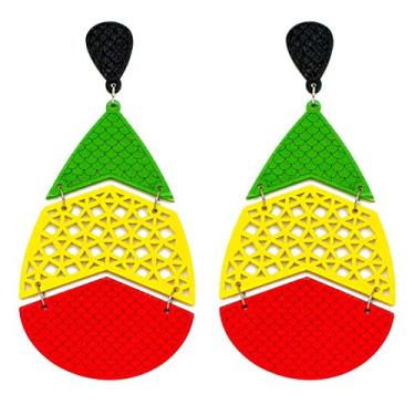 Imagem de Brincos femininos grandes de madeira Rasta Reggae vermelho verde e amarelo, Madeira, Não conhecido