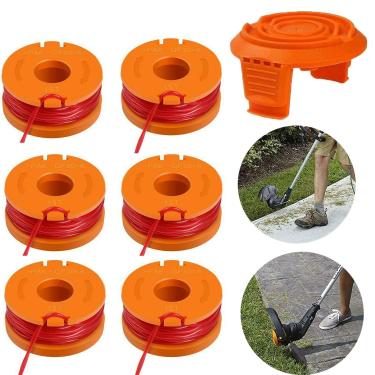 Imagem de ConPus WA0010 linha de carretel de substituição de 0,2 cm para Worx WG154 WG163 WG160 WG180 WG175 WG155 WG151 aparador de cordas (6 carretéis + 1 tampa)