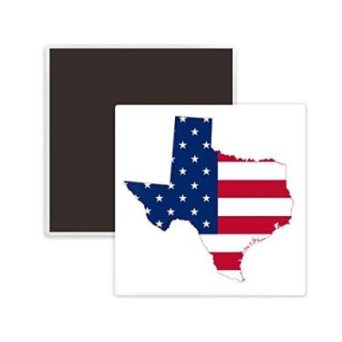 Imagem de Ímã de geladeira quadrado de cerâmica com mapa de estrelas e listras do Texas EUA 2 peças