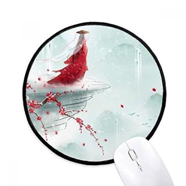 Imagem de DIYthinker Selado com um Kiss Chinês Aquarela Mouse Pad Desktop Office Tapete Redondo para Computador