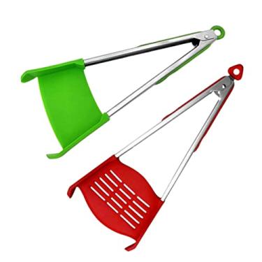 Imagem de Pinças de espátula, espátula e pinças 2 em 1, basta virar, simplesmente virar espátula e pinças, espátula inteligente pegadores segura alimentos, ferramentas de cozinha (vermelho + verde)