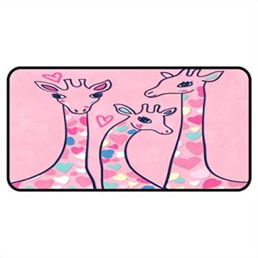 Imagem de Vijiuko Tapetes de cozinha rosa menina girafa coração área de cozinha tapetes e tapetes antiderrapantes tapete de cozinha tapetes laváveis para chão de cozinha escritório em casa pia lavanderia interior ao ar livre 101 x 50 cm