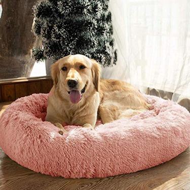 Imagem de Almofada para cachorro redonda lavável e luxuosa para cama de cachorro grande e extragrande, sofá de pelúcia quente para cachorro tapete de dormir para cachorro-rosa-120 cm little surprise