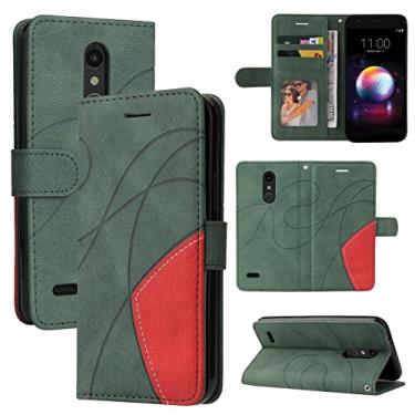 Imagem de Capa carteira para LG K10 2018, compartimentos para porta-cartão, capa de poliuretano de luxo anexada à prova de choque TPU com fecho magnético com suporte para LG K10 2018 (verde)