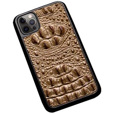 Imagem de KANUZ Capa de telefone de couro luxuosa, capa protetora de telefone com padrão de crocodilo à prova de choque capa à prova de queda para Apple iPhone 12 Pro Max (2020) 6,7 polegadas (cor: marrom)
